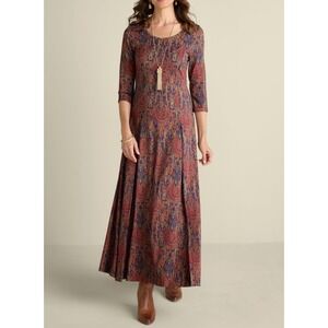 Soft Surroundings Floral Rose Maxi Dress 3/4 Sleeve Scoop Neck Purple Orange XL